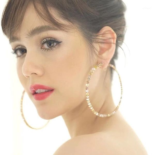 charm boucle d'oreille femme 2021 exaggerated colored hoop earrings big circle love shape rhinestone 3.5cm 5.5cm 7.5cm elegant jewelry1, Golden
